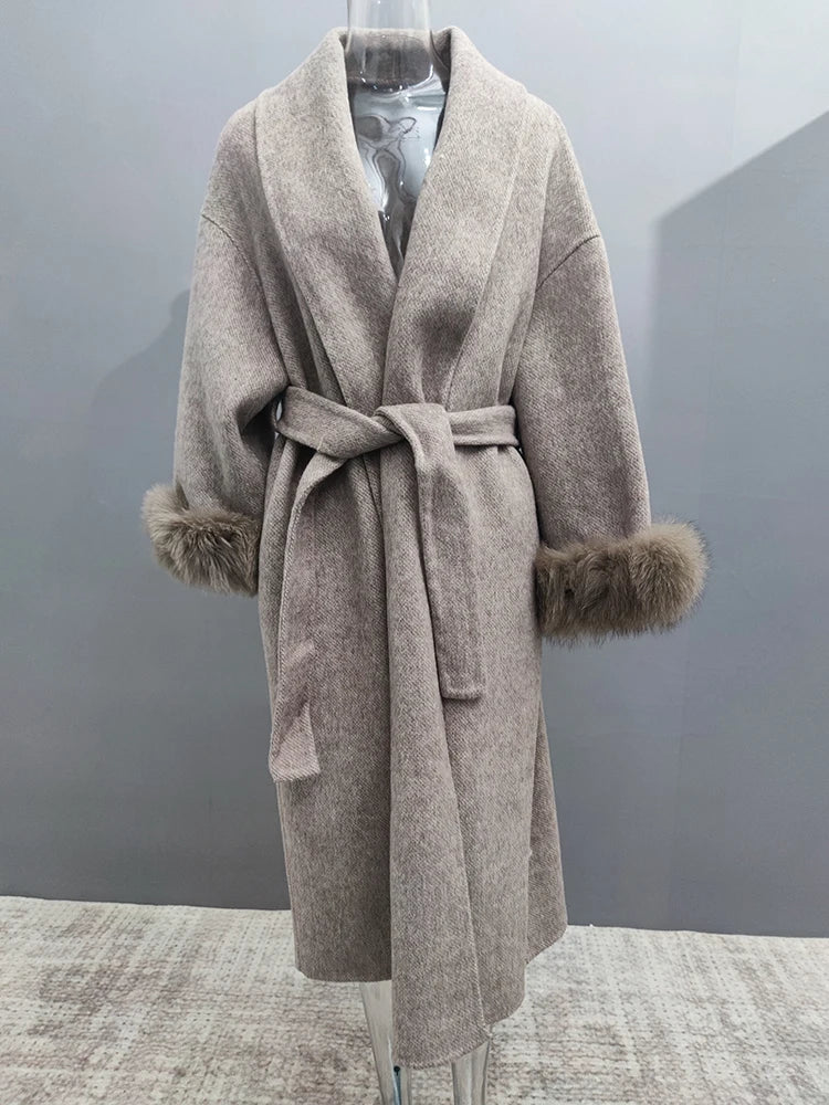 Elegant Long Sleeve Woolen Coat