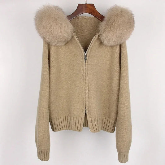 Casual Hooded Fur Knitted Jacket