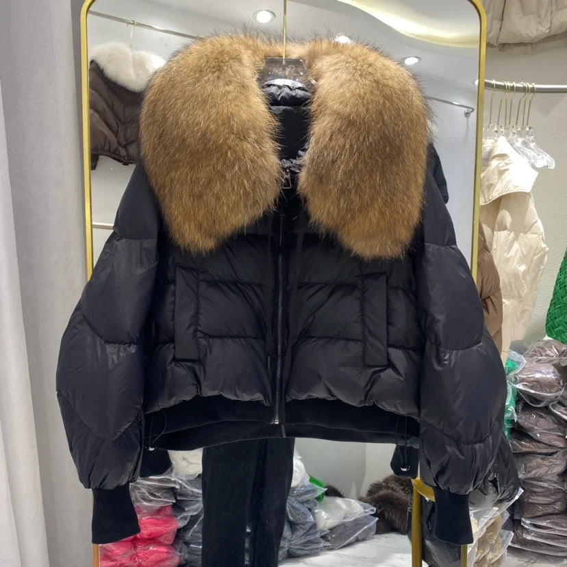 Puffer Coat with Fur Detail