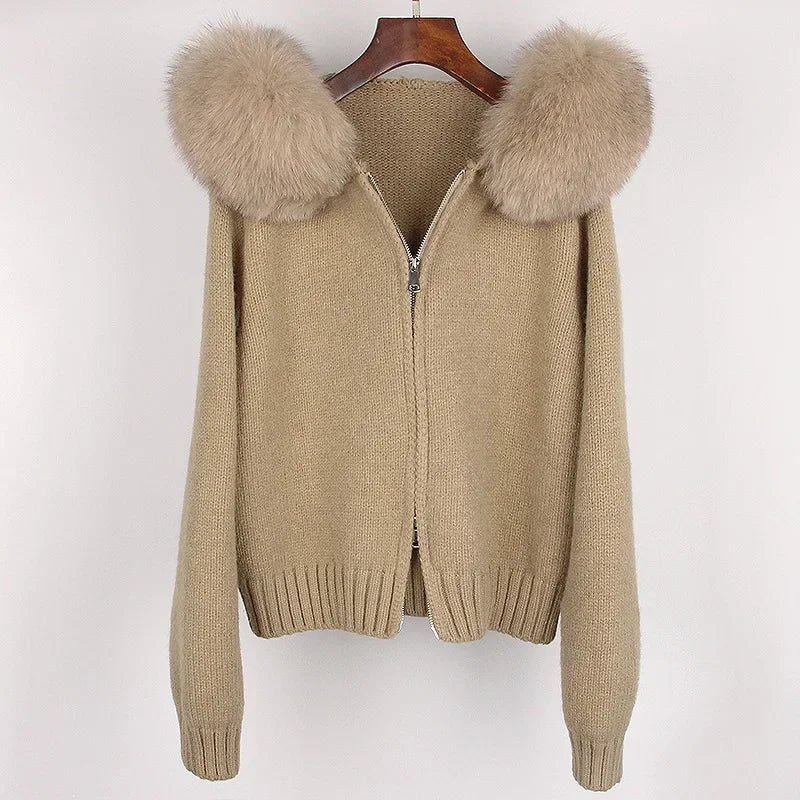 Casual Hooded Fur Knitted Jacket