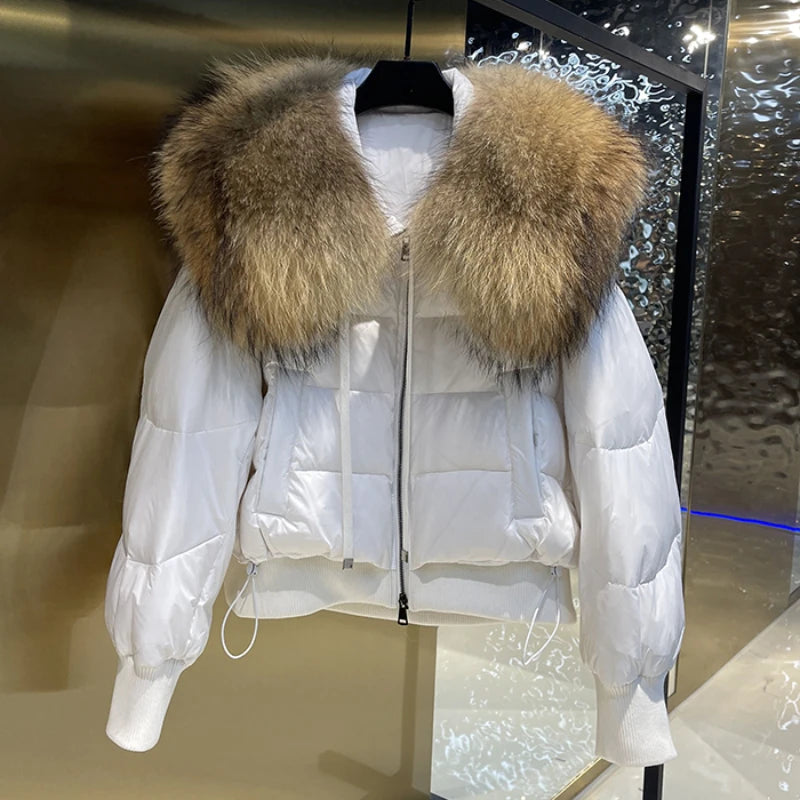 Puffer Coat with Fur Detail