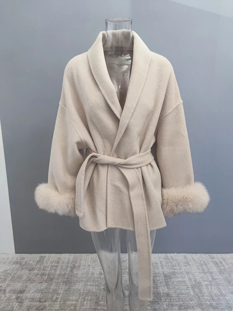 Elegant Long Sleeve Woolen Coat