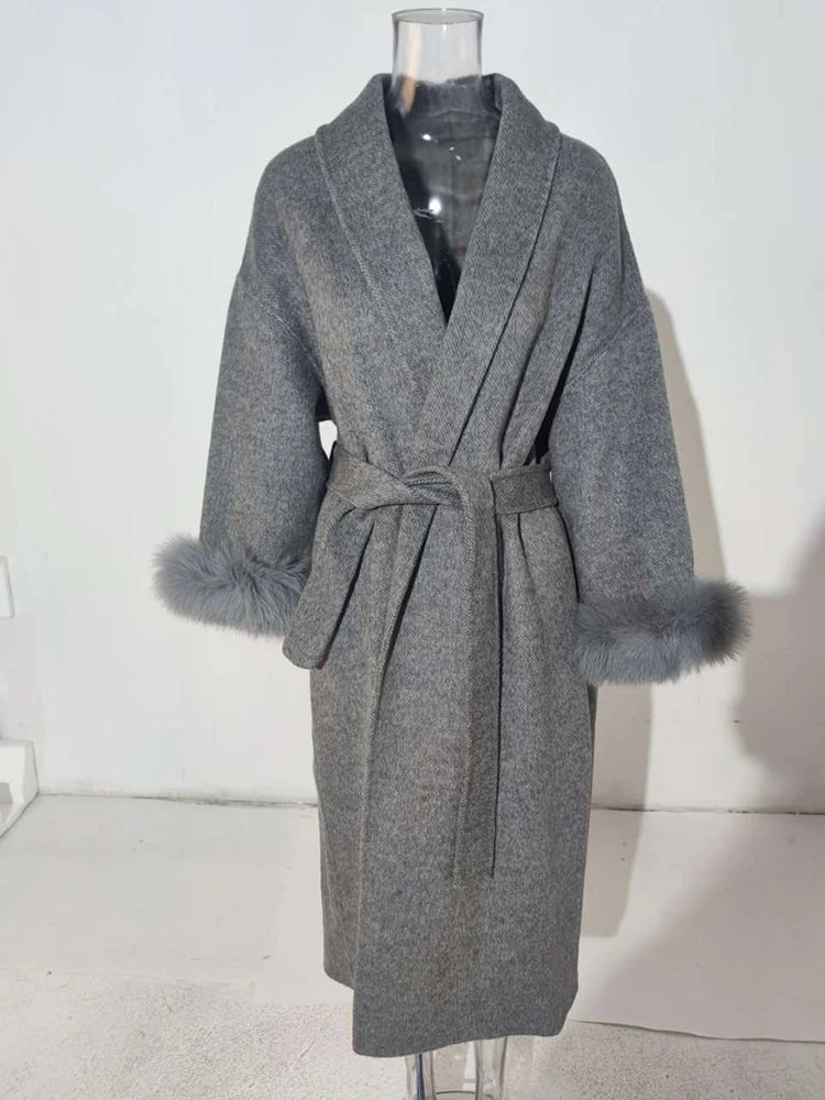 Elegant Long Sleeve Woolen Coat