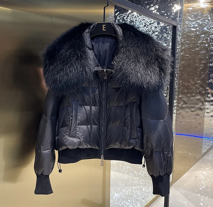 Puffer Coat with Fur Detail