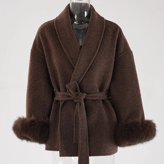 Elegant Long Sleeve Woolen Coat