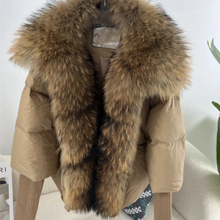 Fur Luxury Coat with Knit Sleeve