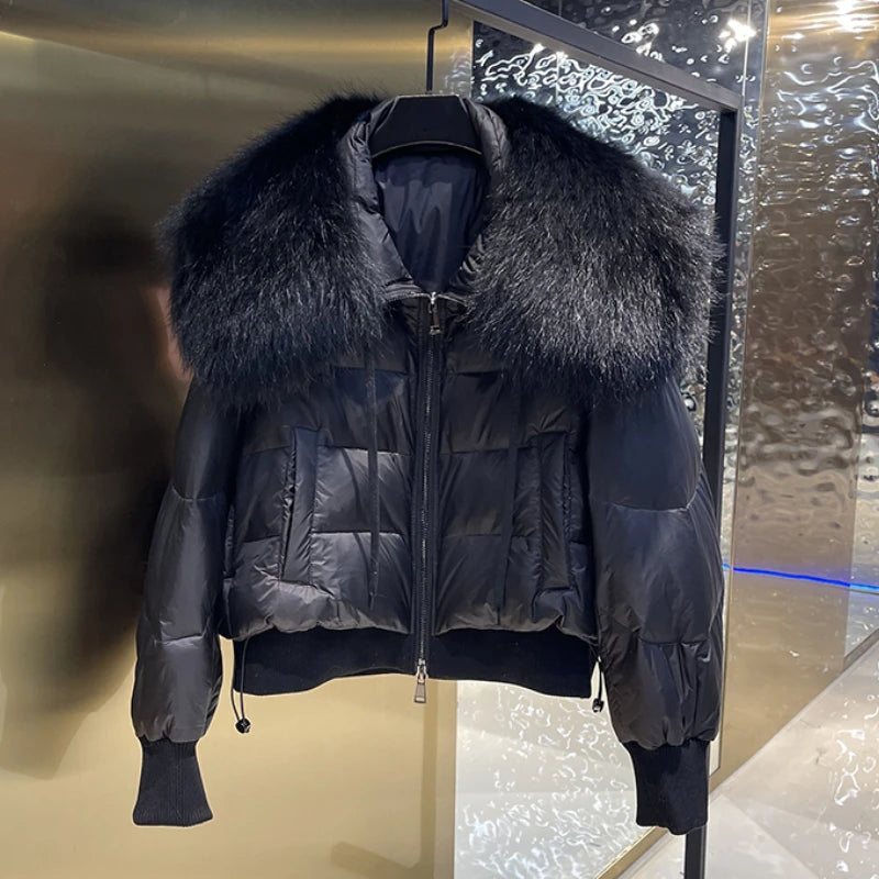 Puffer Coat with Fur Detail