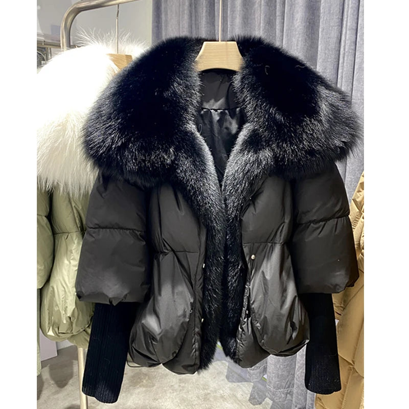 Fur Luxury Coat with Knit Sleeve