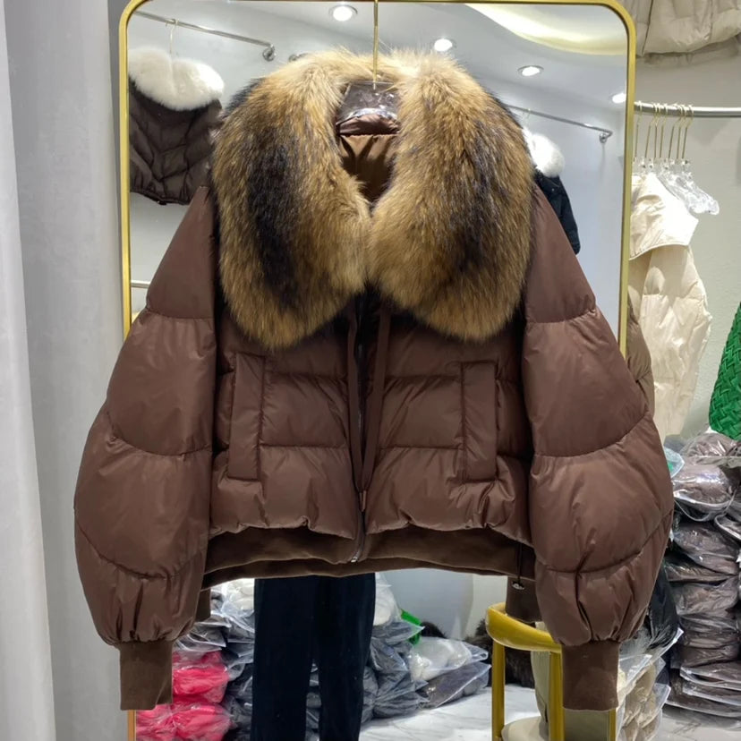 Puffer Coat with Fur Detail