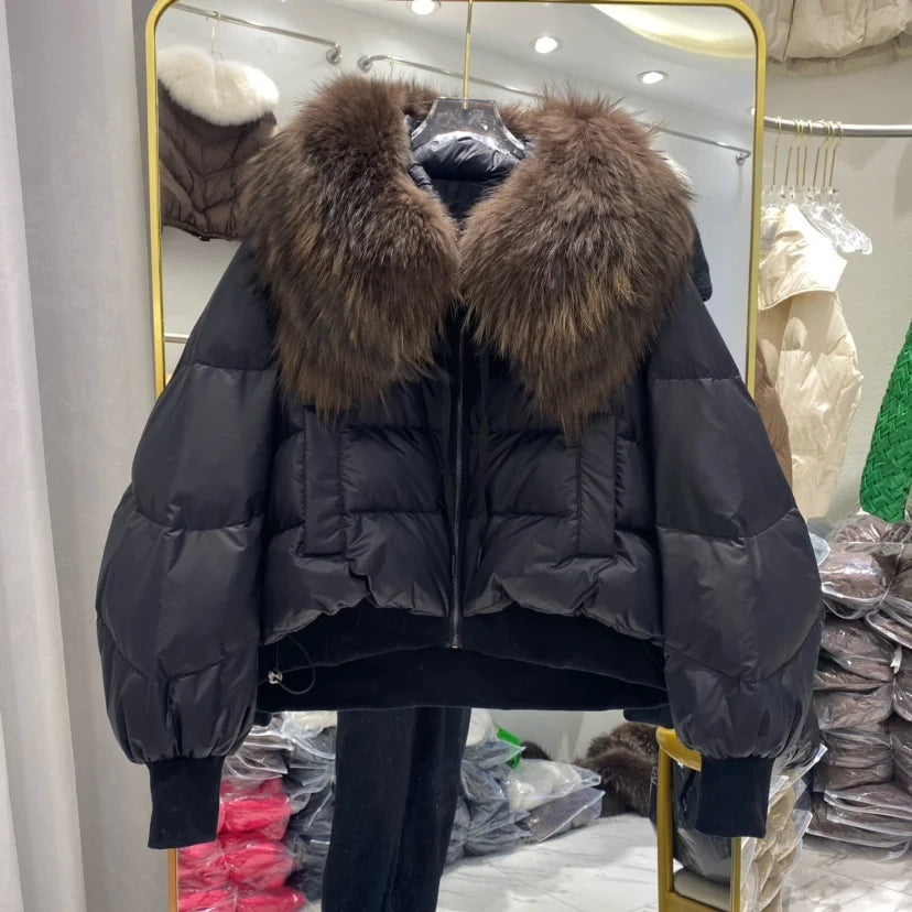 Puffer Coat with Fur Detail