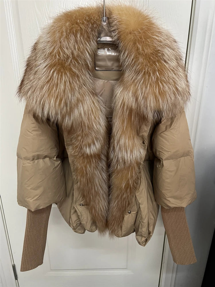 Fur Luxury Coat with Knit Sleeve