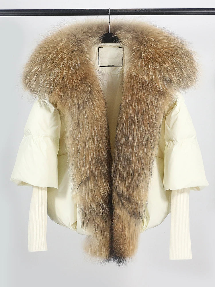 Fur Luxury Coat with Knit Sleeve