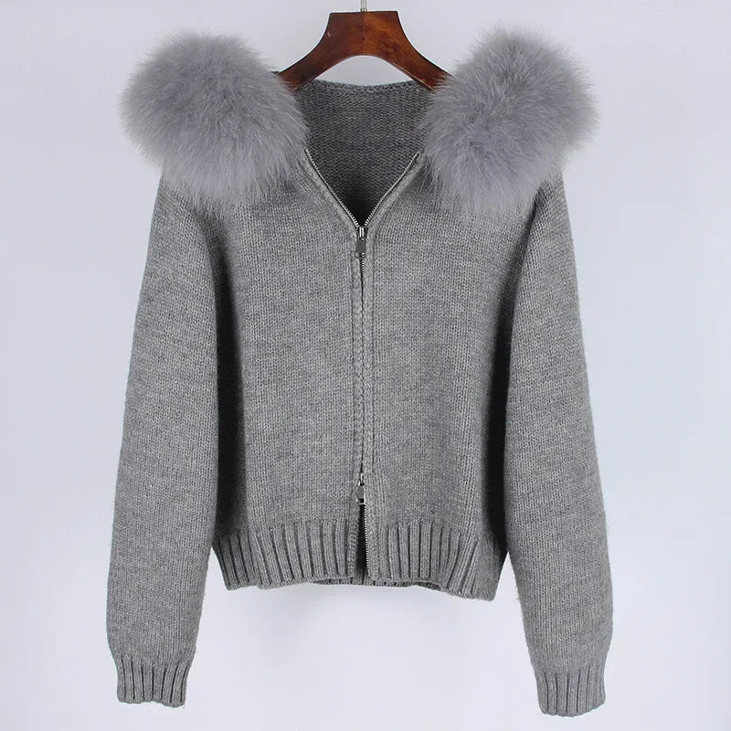 Casual Hooded Fur Knitted Jacket